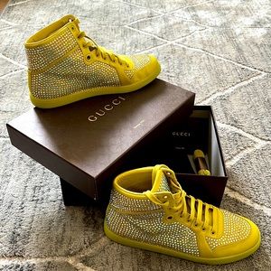 Acid lime Poli Satin Matt Gucci sneakers with crystals size 41